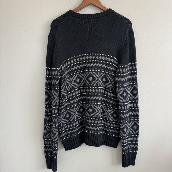 Banana Republic Fairisle Sweater Men’s Sz L Black Gray Knit Crewneck Wool Blend - Picture 3 of 10